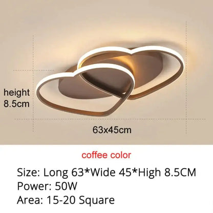 Modern white & coffee interlocking heart led pendant light bedroom
