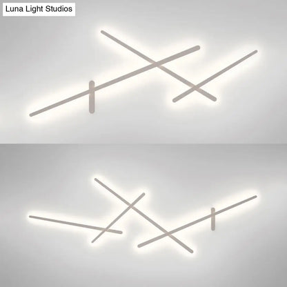 DecorBites™ Modern White Crossed Lines Wall Lamp - Metal, 3/4 Lights - Simplistic Living Room Lighting