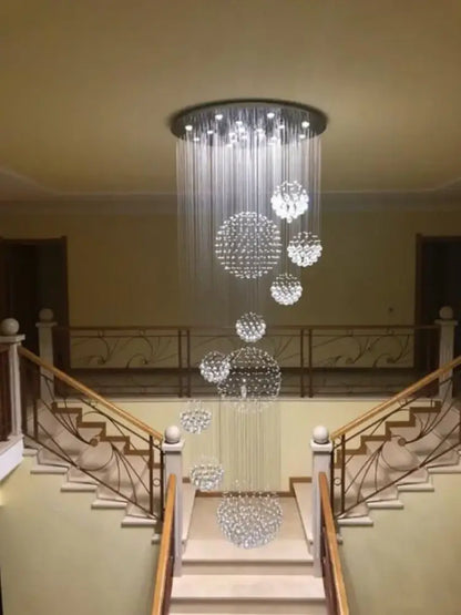 Modern white crystal ball chandelier staircase living room light