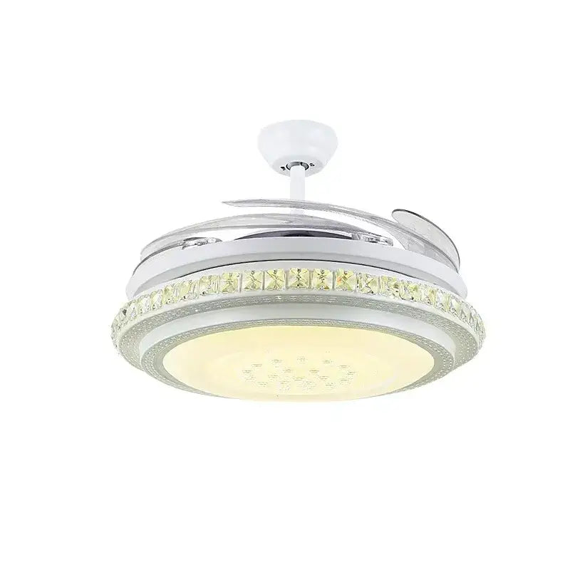 Modern white crystal chandeliers ceiling fans with led for bedroom