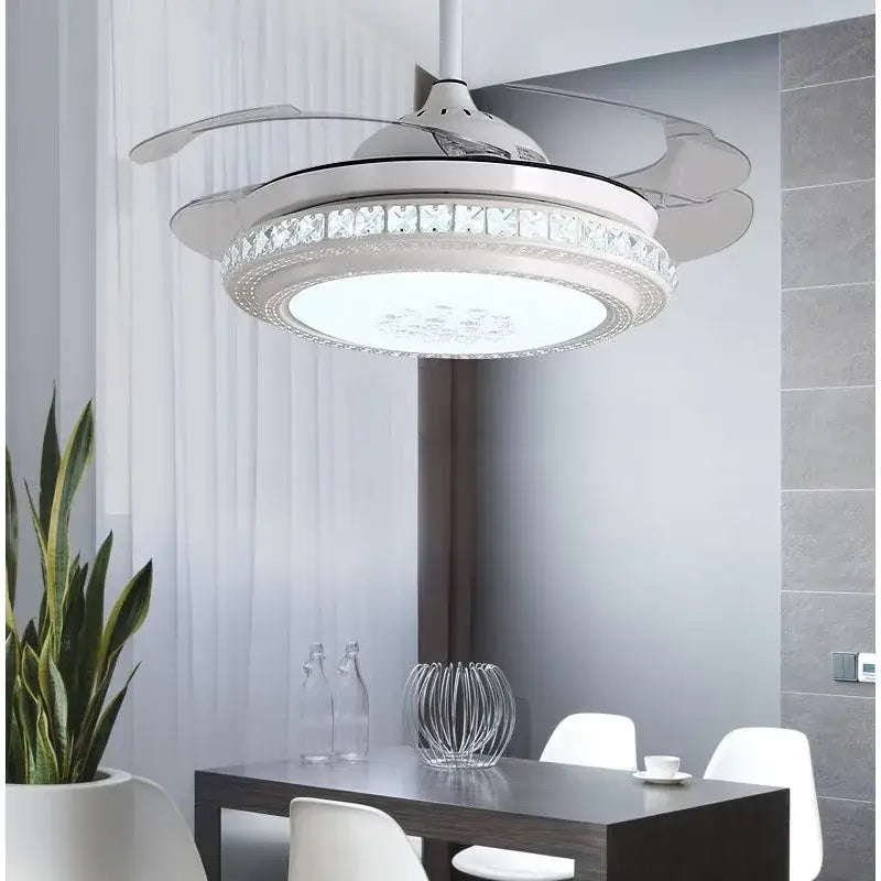 Modern white crystal chandeliers ceiling fans with led for bedroom