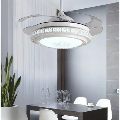 Modern white crystal chandeliers ceiling fans with led for bedroom
