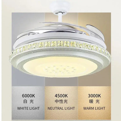 Modern white crystal chandeliers ceiling fans with led for bedroom