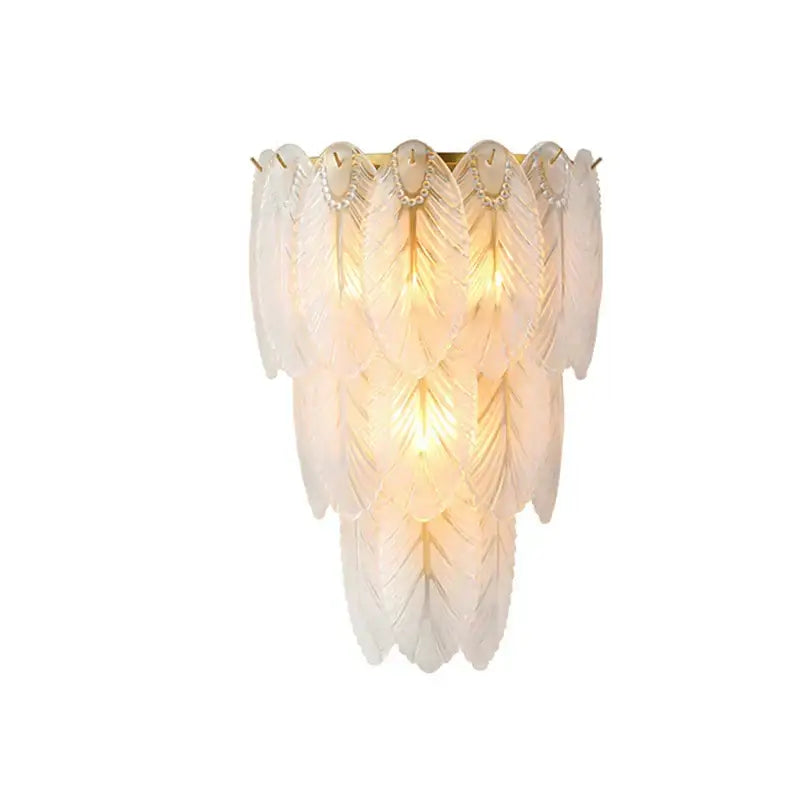 Modern white crystal feather wall lamp bedroom gold pearl sconce
