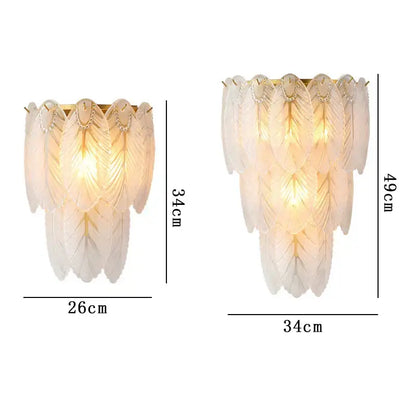 Modern white crystal feather wall lamp bedroom gold pearl sconce
