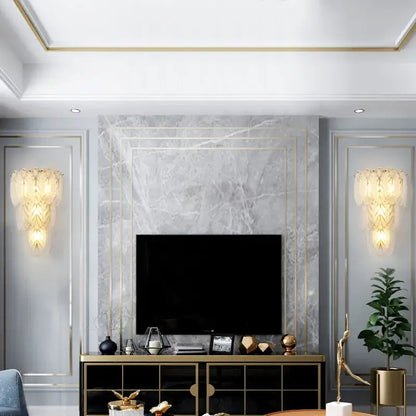 Modern white crystal feather wall lamp bedroom gold pearl sconce