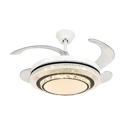 Modern white crystal led ceiling fan bedroom with remote control