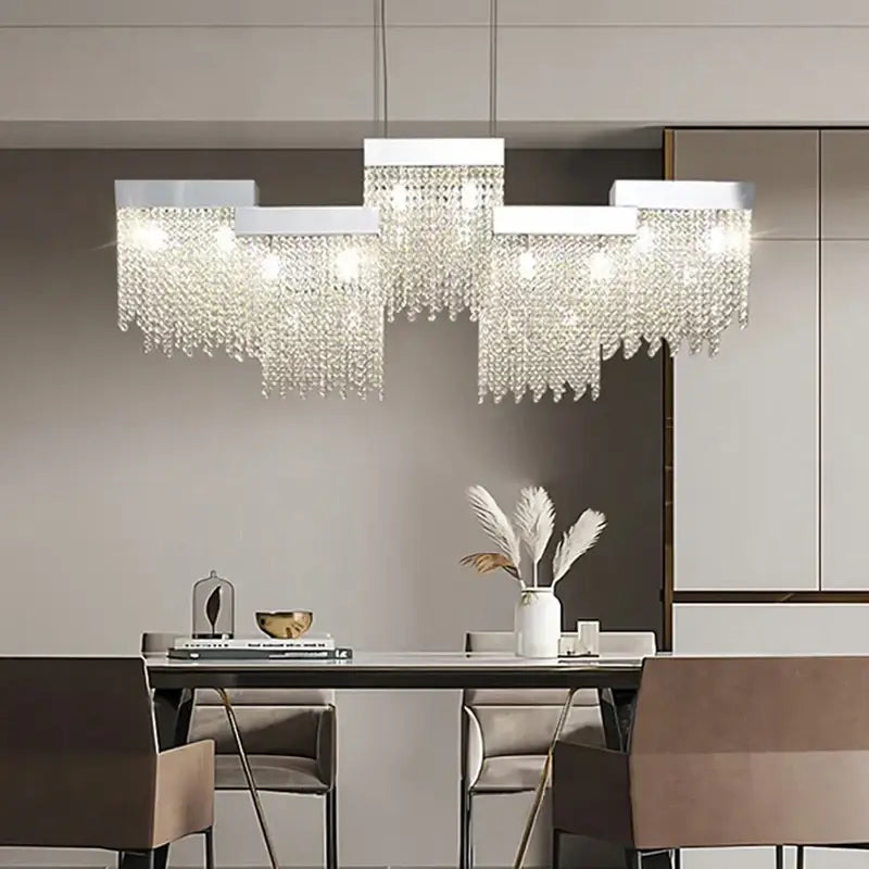 Modern white crystal tassel chandelier dining room hanging lamp