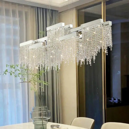 Modern white crystal tassel chandelier dining room hanging lamp
