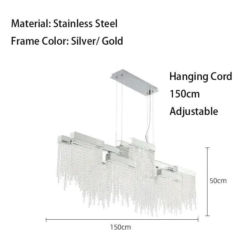 Modern white crystal tassel chandelier dining room hanging lamp