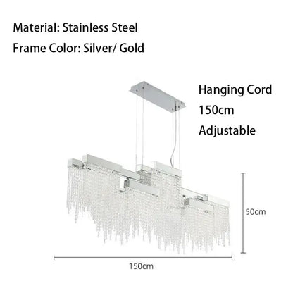 Modern white crystal tassel chandelier dining room hanging lamp