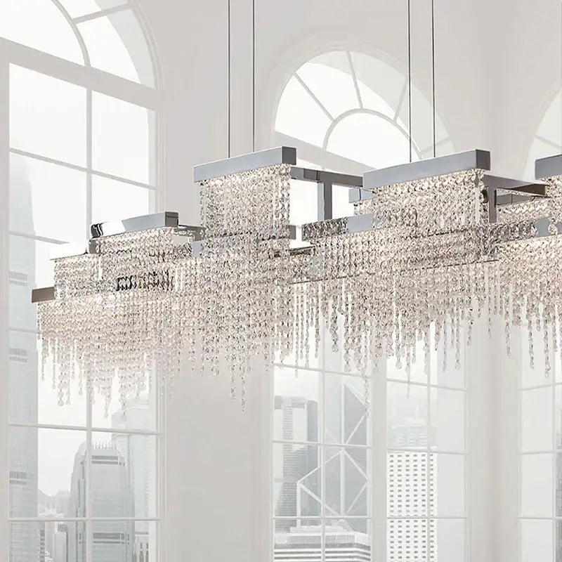 Modern white crystal tassel chandelier dining room hanging lamp