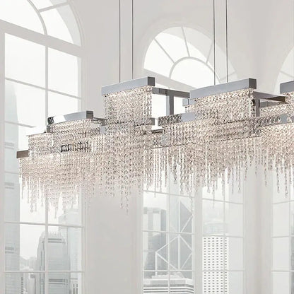Modern white crystal tassel chandelier dining room hanging lamp