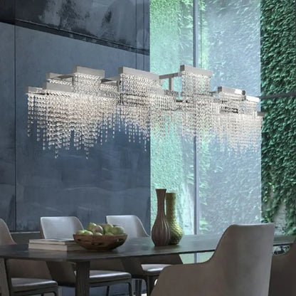 Modern white crystal tassel chandelier dining room hanging lamp