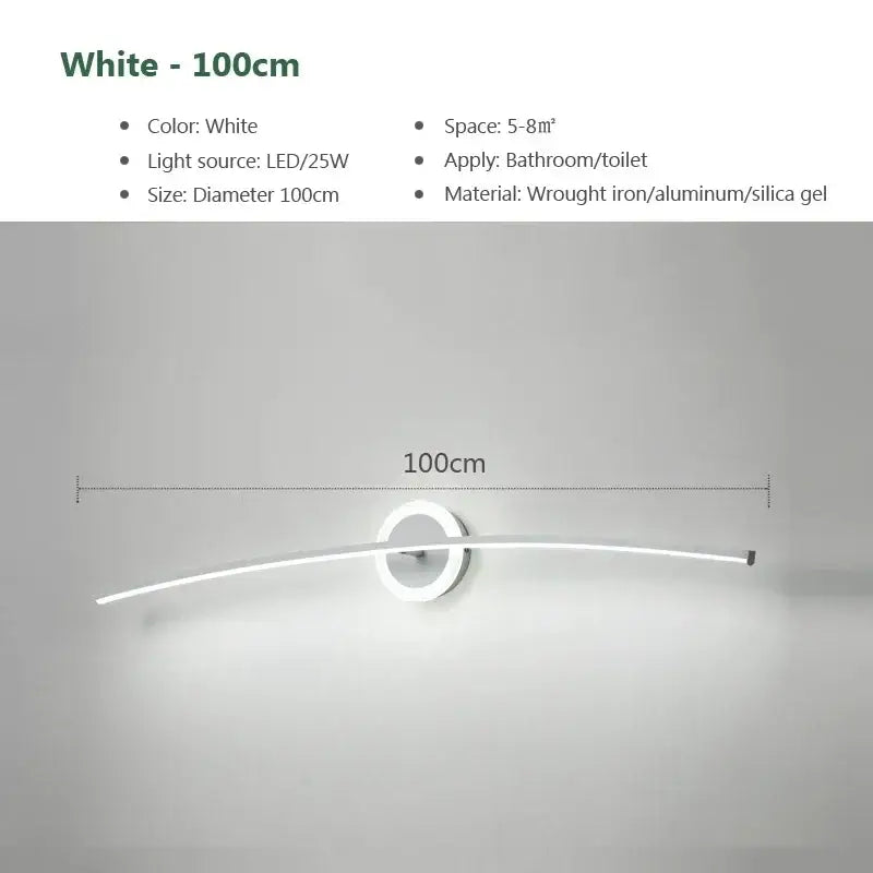 Modern white curved led wall lamp for bathroom living room