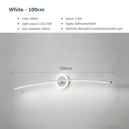 Modern white curved led wall lamp for bathroom living room