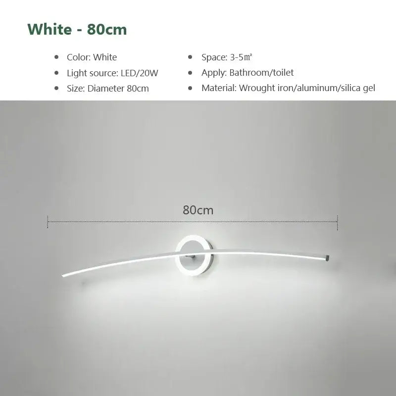 Modern white curved led wall lamp for bathroom living room