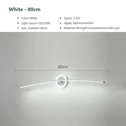 Modern white curved led wall lamp for bathroom living room