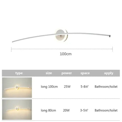 Modern white curved led wall lamp for bathroom living room
