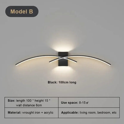 Modern white curved led wall light strip living room sconce