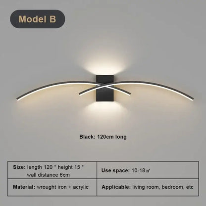 Modern white curved led wall light strip living room sconce