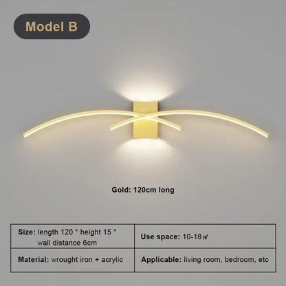 Modern white curved led wall light strip living room sconce