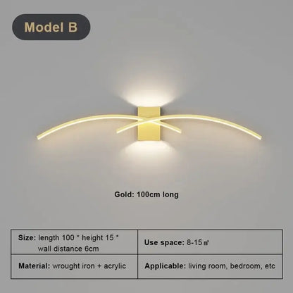 Modern white curved led wall light strip living room sconce