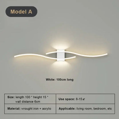 Modern white curved led wall light strip living room sconce