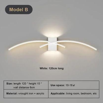 Modern white curved led wall light strip living room sconce
