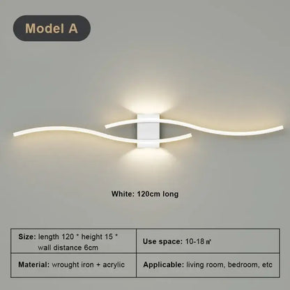 Modern white curved led wall light strip living room sconce