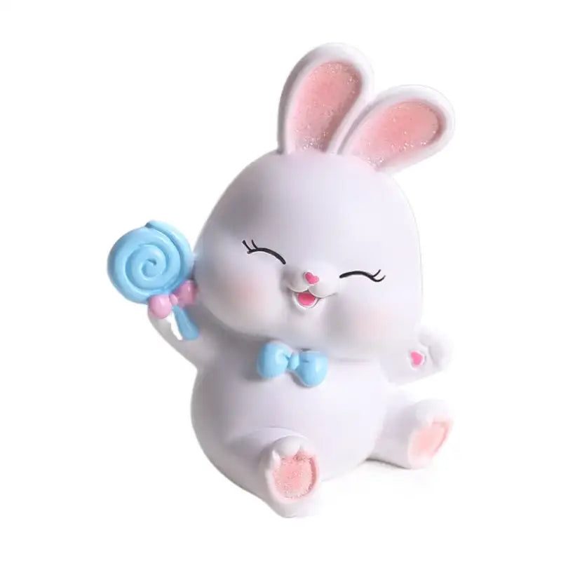 Modern white cute bunny figurine sculpture bedroom blue bow tie decor