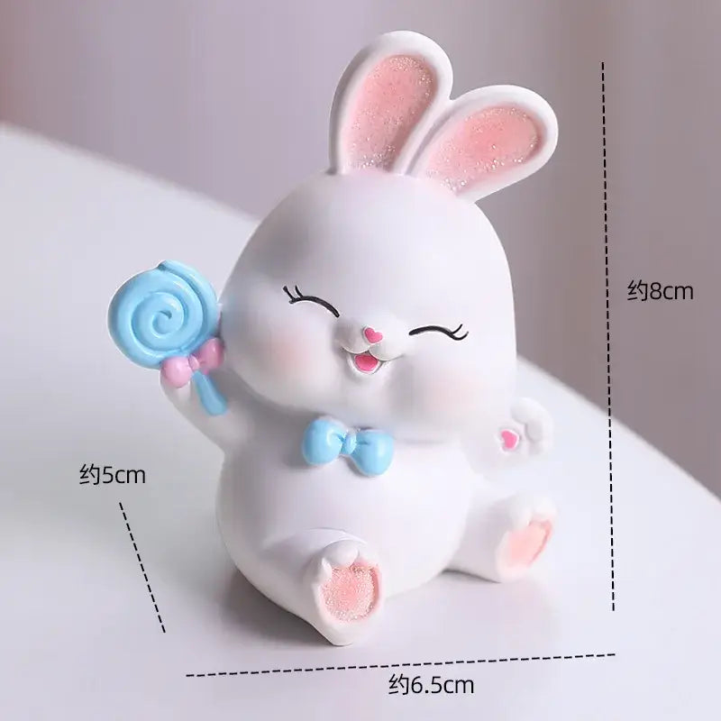 Modern white cute bunny figurine sculpture bedroom blue bow tie decor