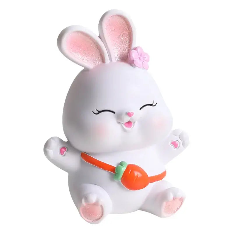 Modern white cute bunny figurine sculpture bedroom blue bow tie decor