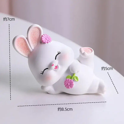Modern white cute bunny figurine sculpture bedroom blue bow tie decor
