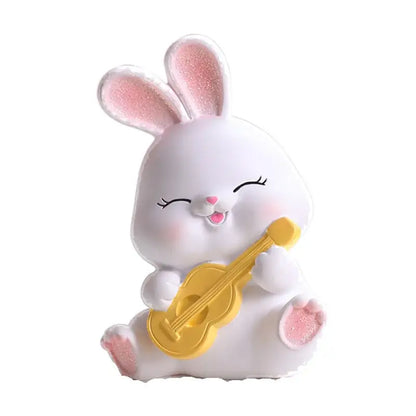 Modern white cute bunny figurine sculpture bedroom blue bow tie decor