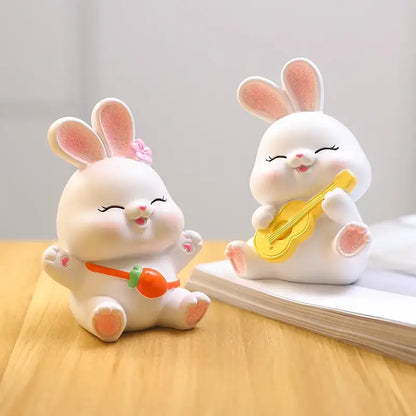 Modern white cute bunny figurine sculpture bedroom blue bow tie decor
