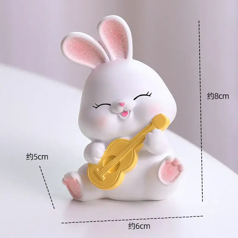 Modern white cute bunny figurine sculpture bedroom blue bow tie decor