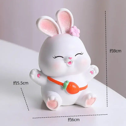 Modern white cute bunny figurine sculpture bedroom blue bow tie decor