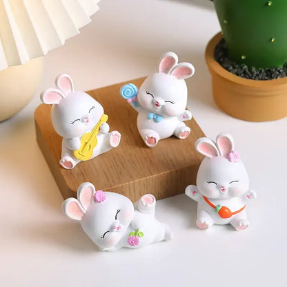 Modern white cute bunny figurine sculpture bedroom blue bow tie decor
