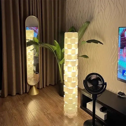Modern white cylindrical vertical floor lamp for living room