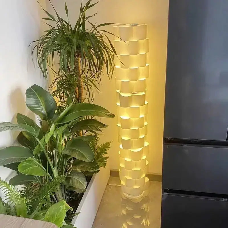 Modern white cylindrical vertical floor lamp for living room
