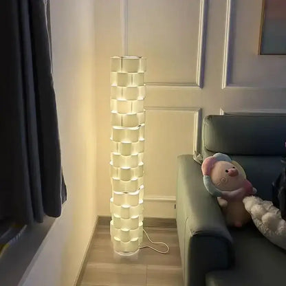 Modern white cylindrical vertical floor lamp for living room