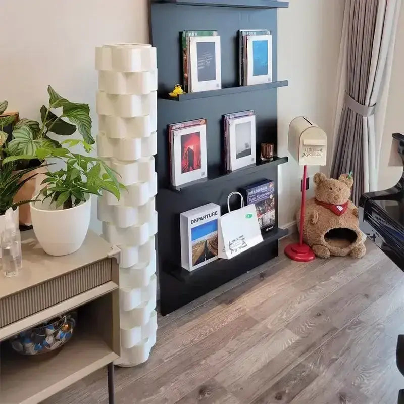 Modern white cylindrical vertical floor lamp for living room