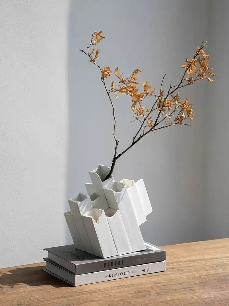 Modern white geometric ceramic vase living room block splicing