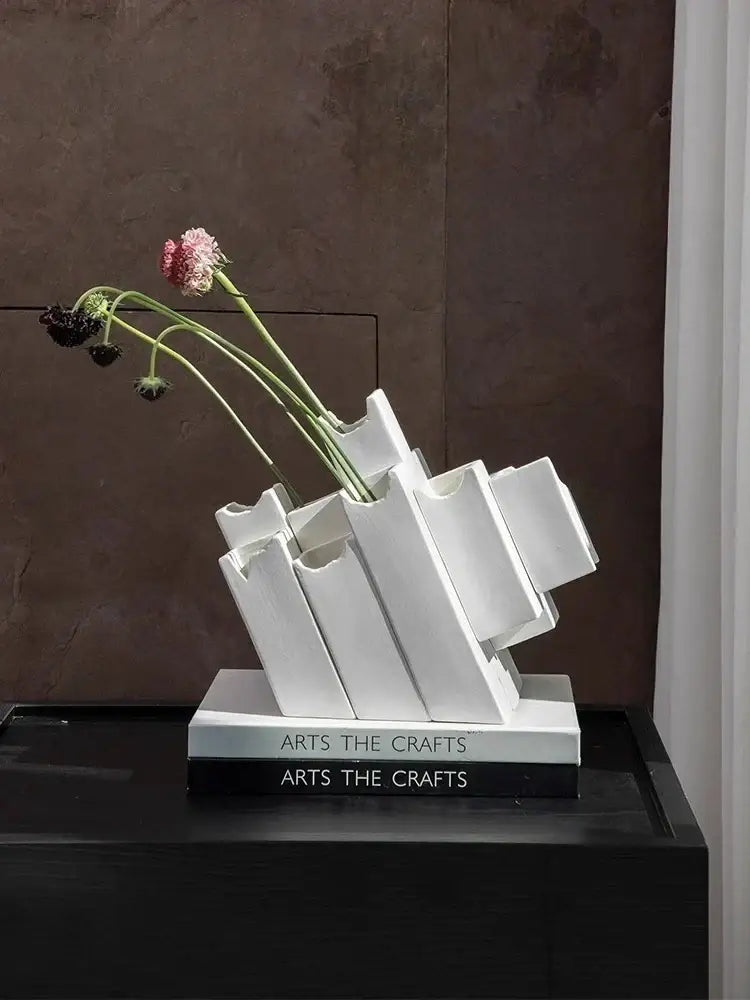 Modern white geometric ceramic vase living room block splicing