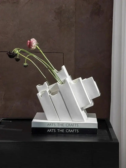 Modern white geometric ceramic vase living room block splicing