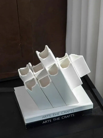 Modern white geometric ceramic vase living room block splicing