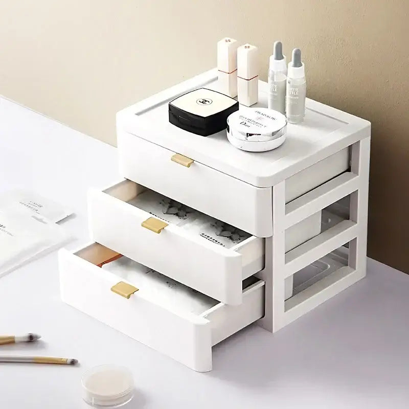 Modern white desktop organizer drawer with gold handles bedroom rack