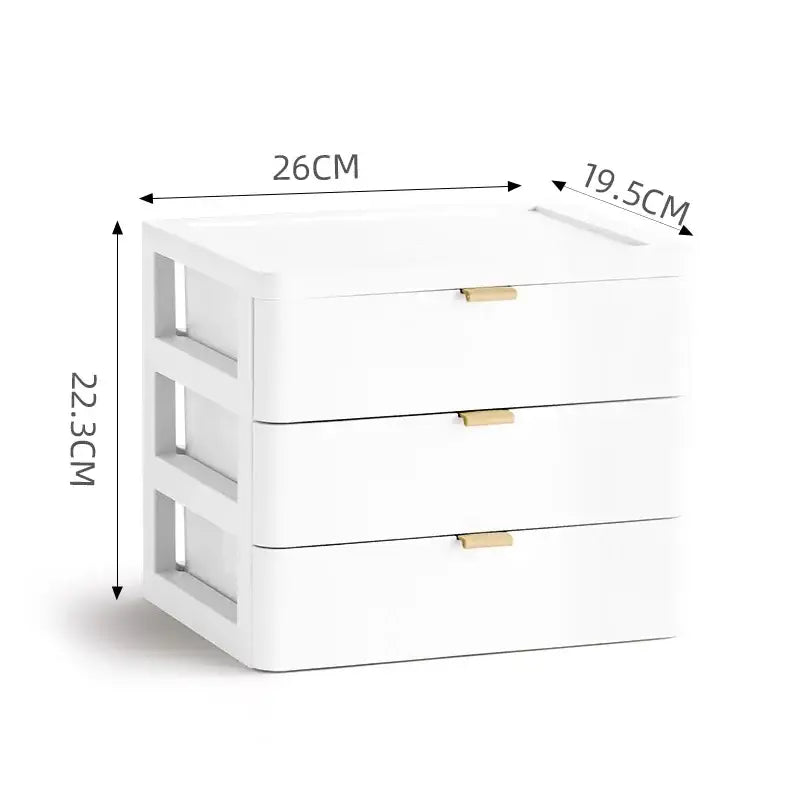 Modern white desktop organizer drawer with gold handles bedroom rack
