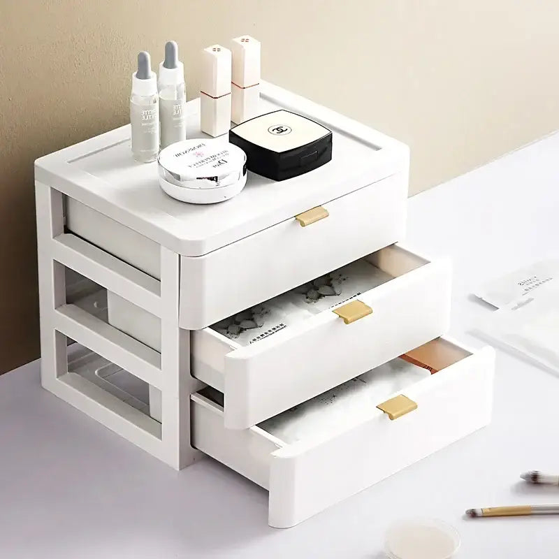 Modern white desktop organizer drawer with gold handles bedroom rack